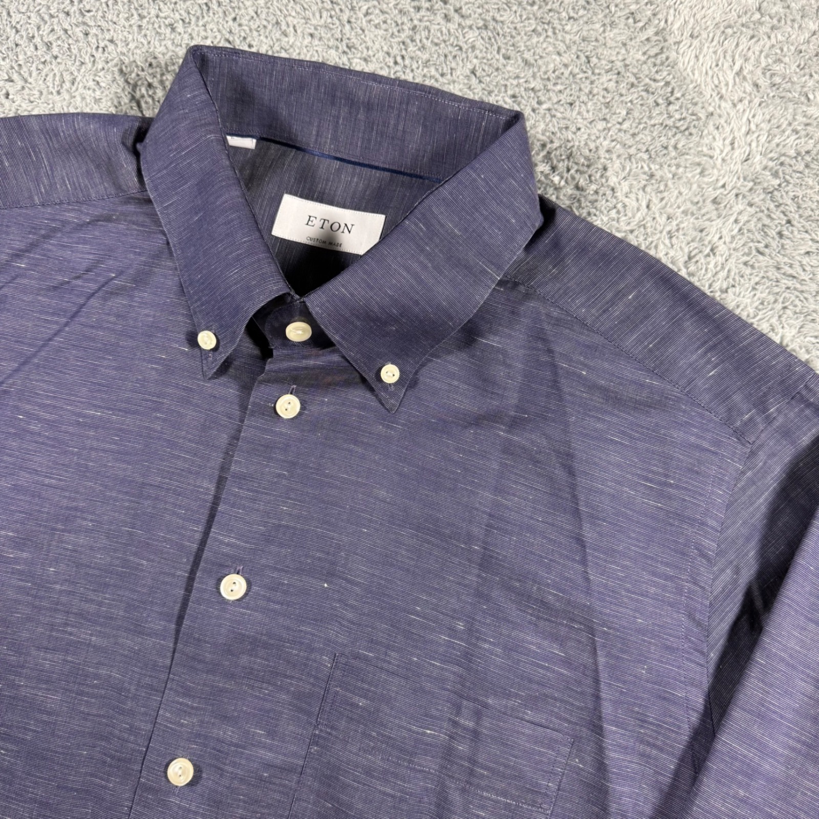 Eton Custom Made Navy Blue Chambray Style Button Down Shirt Mens Large Dress